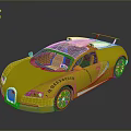 Yellow Bugatti Sports Car With Black Roof Rear Spoiler And Sleek Surface Shiny Black Wheels