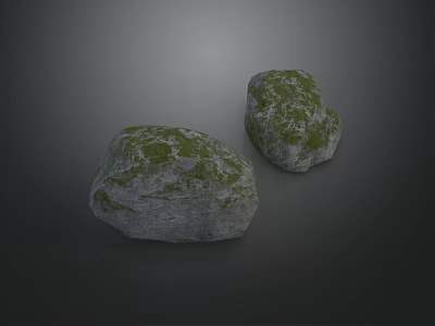 Two Natural Rockery Stones With Green Moss Covered Garden Decorative Rocks 3d model