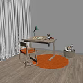 Wooden Desk With Green Lamp Open Book Stationery Matching Chair Orange Rug And Natural Light