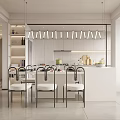Modern Restaurant Interior With White Dining Table Chairs Pendant Lights And Open Layout 3d model