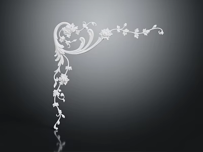 Intricate White Floral Vine Corner Carving Design With Reflection On Dark Gradient Background 3d model