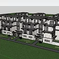 Modern Townhouse Exterior Architecture With White Facade Green Lawn And Large Windows