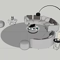 Light Colored Curved Sofa And Round Coffee Table Set With Modern Ottoman And Floor Lamp