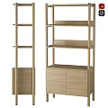 Modern Wooden Storage Shelving Unit With Open Multi Tiered Shelves And Bottom Drawers