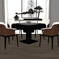 Elegant Modern Entertainment Table With Brown Leather Chairs And Decorative Painting 3d model
