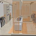 Modern Clothing Store Interior With Hanging Apparel Wooden Grilles And Display Racks