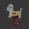 Children's White Rocking Horse With Yellow Seat And Red Spring Base