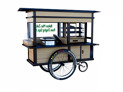 Mobile Wooden Food Cart With Awning Transparent Window And Wheels 3d model