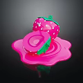 Strawberry Shaped Decorative Toy With Pink Base White Dots And Green Leaves