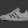 Stylish White Lace Up Sneakers With Three Brown Stripes And Low Top Design