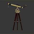 Antique Brass Telescope With Gold Black Body On Red Wooden Tripod Stand