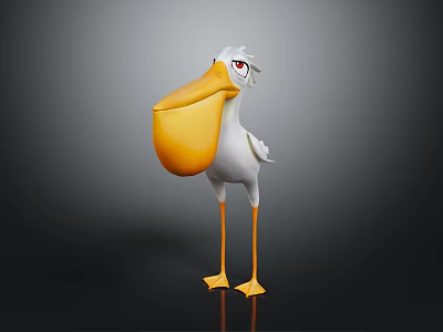 Cartoon Styled White Body Pelican With Orange Large Beak And Orange Legs On Dark Background 3d model
