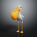 Cartoon Styled White Body Pelican With Orange Large Beak And Orange Legs On Dark Background