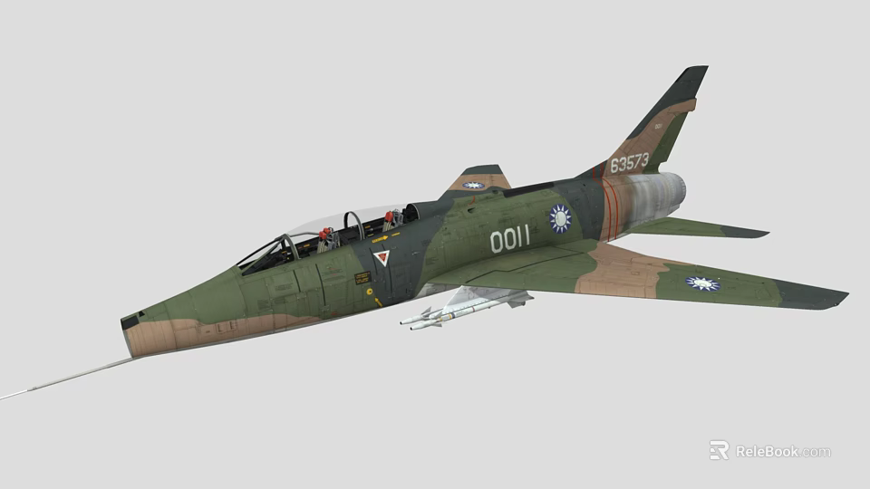 Camouflage Military Fighter Jet with 0011 Number Cockpit Emblem and Mounted Weapons 3d model 