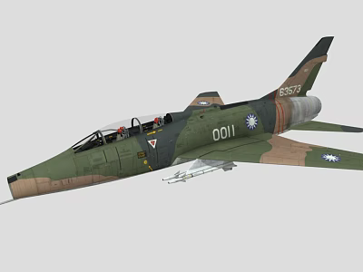 Camouflage Military Fighter Jet with 0011 Number Cockpit Emblem and Mounted Weapons 3d model