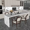 Modern Kitchen Dining Set With Marble Island Counter And Comfortable Chairs 3d model