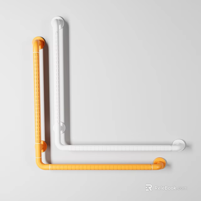 Orange And White Bathroom Safety Grab Bars With Non Slip Handrail Design Support 3d model 