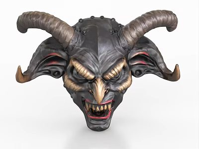 Decorative Demon Head Ornament Sculpture Featuring Curved Horns Sharp Fangs and Menacing Expression 3d model