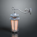 Vintage Metal Wall Lamp With Hexagonal Glass Shade And Curved Bracket