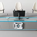 Modern Workstation Console With White Chairs Computer Monitors And Blue LED Strips 3d model