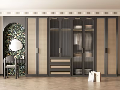 Modern Wardrobe Interior With Glass Doors Drawers And Storage Spaces 3d model