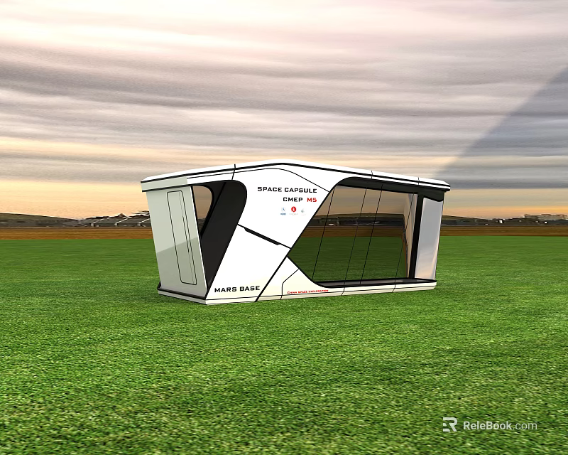 Modern Guesthouse Building With White Exterior Large Glass Windows And Green Grass Field 3d model 