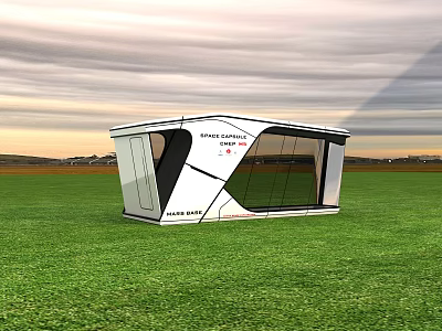 Modern Guesthouse Building With White Exterior Large Glass Windows And Green Grass Field 3d model