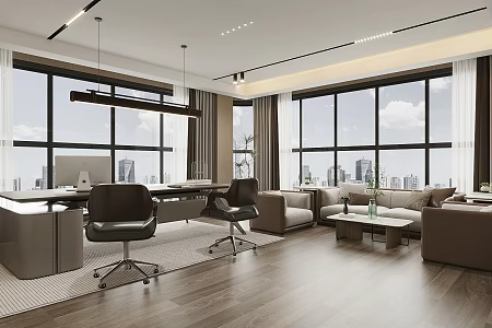 New Chinese Office Chairman Office Manager Office Desk and Chair Combination Office Computer Combination Reception Sofa Leather Sofa Boss Table 3d model