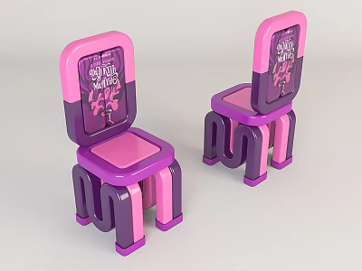 Cute Pink And Purple Leisure Chairs With Printed Designs For Girls Bedroom 3d model