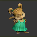 Cute Animated Squirrel Character Girl With Blonde Pigtails Green Dress And Big Eyes
