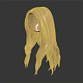 3D Head Model With Golden Wavy Long Hair And Shiny Texture On Dark Background