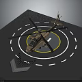Helipad Building With Military Helicopter And Circular Yellow White Markings On Platform