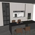Modern Kitchen Dining Space With Dark Island Counter Brown Chairs And Plants
