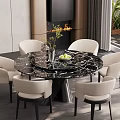 Elegant Modern Restaurant Interior With Round Marble Dining Table White Chairs And Fireplace