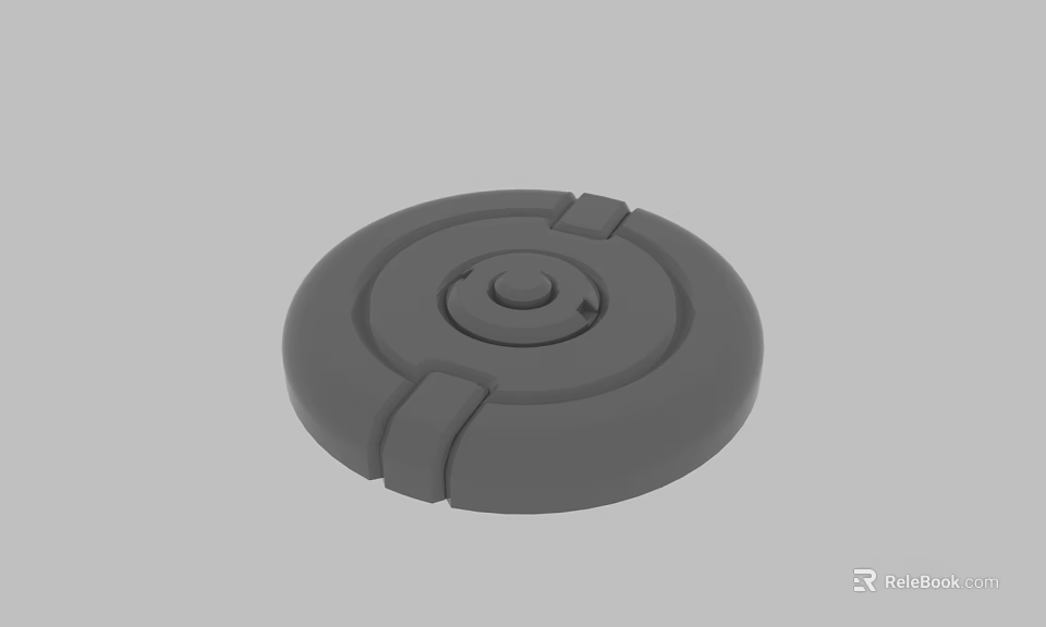 Gray Round Plastic Disc With Central Button And Decorative Grooves 3d model
