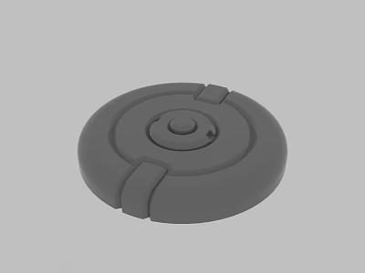 Gray Round Plastic Disc With Central Button And Decorative Grooves 3d model