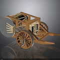 Ancient Wooden Architectural Structure With Large Drum Spokes And Metal Rimmed Wheels