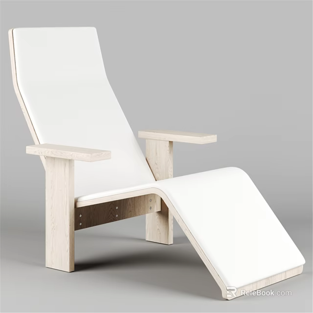 Modern White Leisure Chair With Wooden Frame Armrests And Adjustable Footrest 3d model 