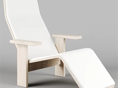 Modern White Leisure Chair With Wooden Frame Armrests And Adjustable Footrest 3d model