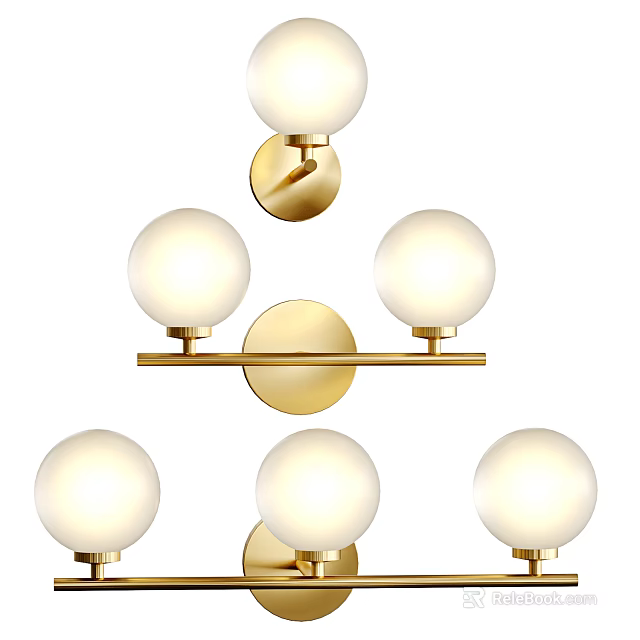 Modern Gold Metal Wall Sconces With Glass Globe Shades And Multiple Globe Designs 3d model 
