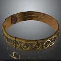 Vintage Textured Leather Headband with Golden Circular Patterns and Rivets