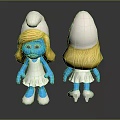 Blue Smurf Character Toy Figure With Front Back View Blonde Hair White Dress Hat