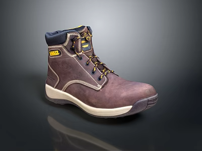 Brown High Top Work Boots With Yellow Laces And White Sole For Daily Use 3d model