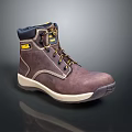 Brown High Top Work Boots With Yellow Laces And White Sole For Daily Use