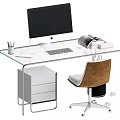 Modern Glass Top Desk With iMac Computer Keyboard Pen Holder Chair And Drawer Cabinet