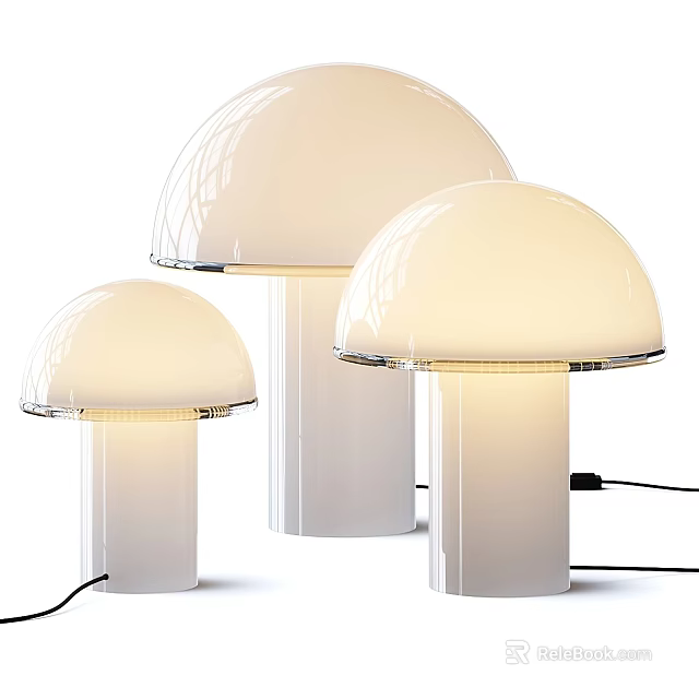 Mushroom Shaped White Table Lamps With Transparent Lampshade And Different Sizes For Home Decor 3d model 