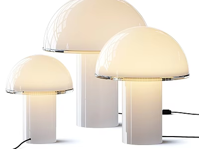 Mushroom Shaped White Table Lamps With Transparent Lampshade And Different Sizes For Home Decor 3d model