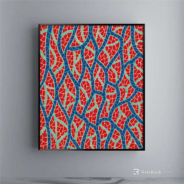 Vibrant Abstract Painting With Red Blue Network Vein Like Pattern Design 3d model