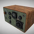 Vintage Electronic Device With Wooden Case Green Panel Knobs And Gauge 3d model