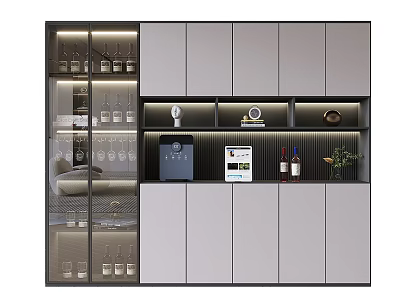 Modern Wine Cabinet With Glass Doors LED Lighting Wine Racks And Storage Shelves 3d model